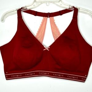 Cacique Full Coverage Unlined Lace Back 5 Hook Closure Burnt Red Peach Sz 44 DDD